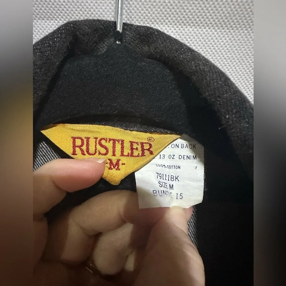 Vintage Rustler Trucker Denim Jean Jacket Med Black Cowboy Denim Western 70s 80s